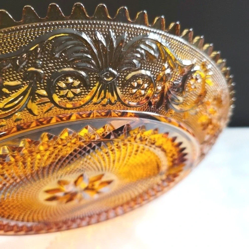 Vintage Tiara Indiana Amber Glass Platter, Divided Relish Dish, Party Tray, 12